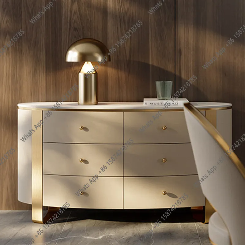 Italian light luxury rock slab dining side cabinet stainless steel simple post-modern secret cabinet advanced sense circular arc
