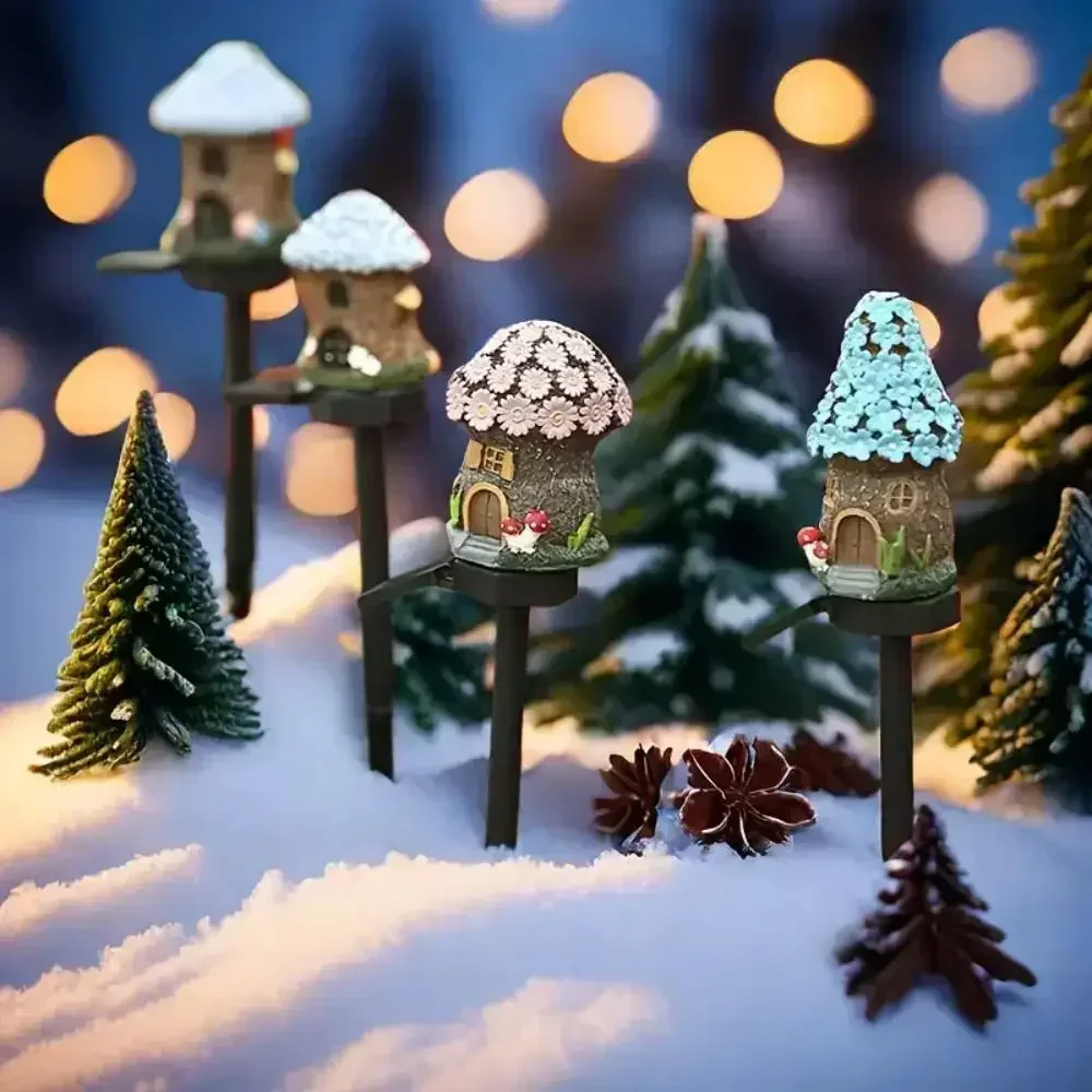 1pc Creative Solar Resin Mushroom House Light, Waterproof Small House Led Floor Plug Light For Outdoor Garden Lawn Decoration image 5