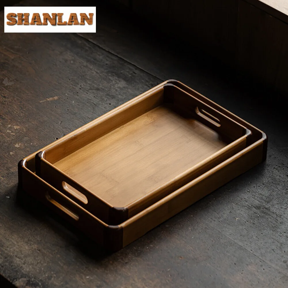 Handmade Wooden Tray with Handle Black Walnut Platter Decorative Kitchen Storage Tray Farmhouse Tea Cocktails Coffee Cup Tray