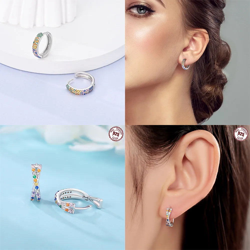 Colorful 925 Sterling Silver Simple Color Rainbow Lines and Music Symbol Earrings For Women earring Creative Jewelry Accessories