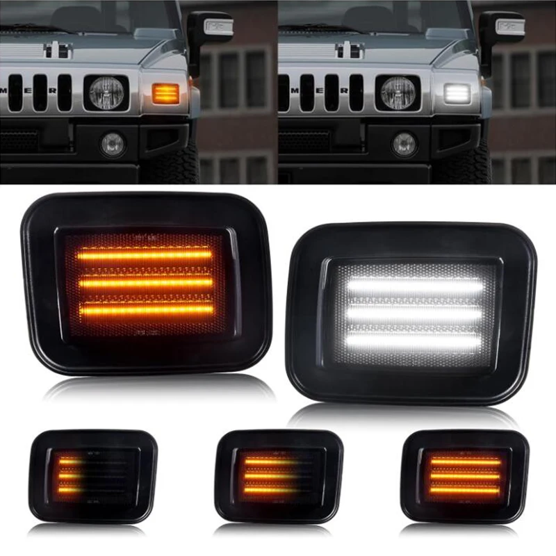 LED Front Turn Signal Corner Side Marker Lights for Hummer H2 2003-2009 Switchback Sequential Amber Turn Signal Lamps&White DRL