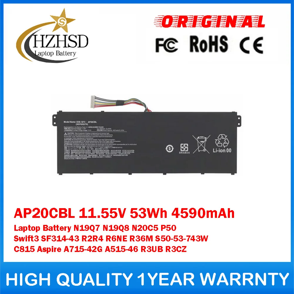 AP20CBL 11.55V 53Wh 4590mAh Genuine Original Laptop Battery For Acer N19Q7 N19Q8 N20C5 P50 Swift3 SF314-43 R2R4 R6NE R36M C815