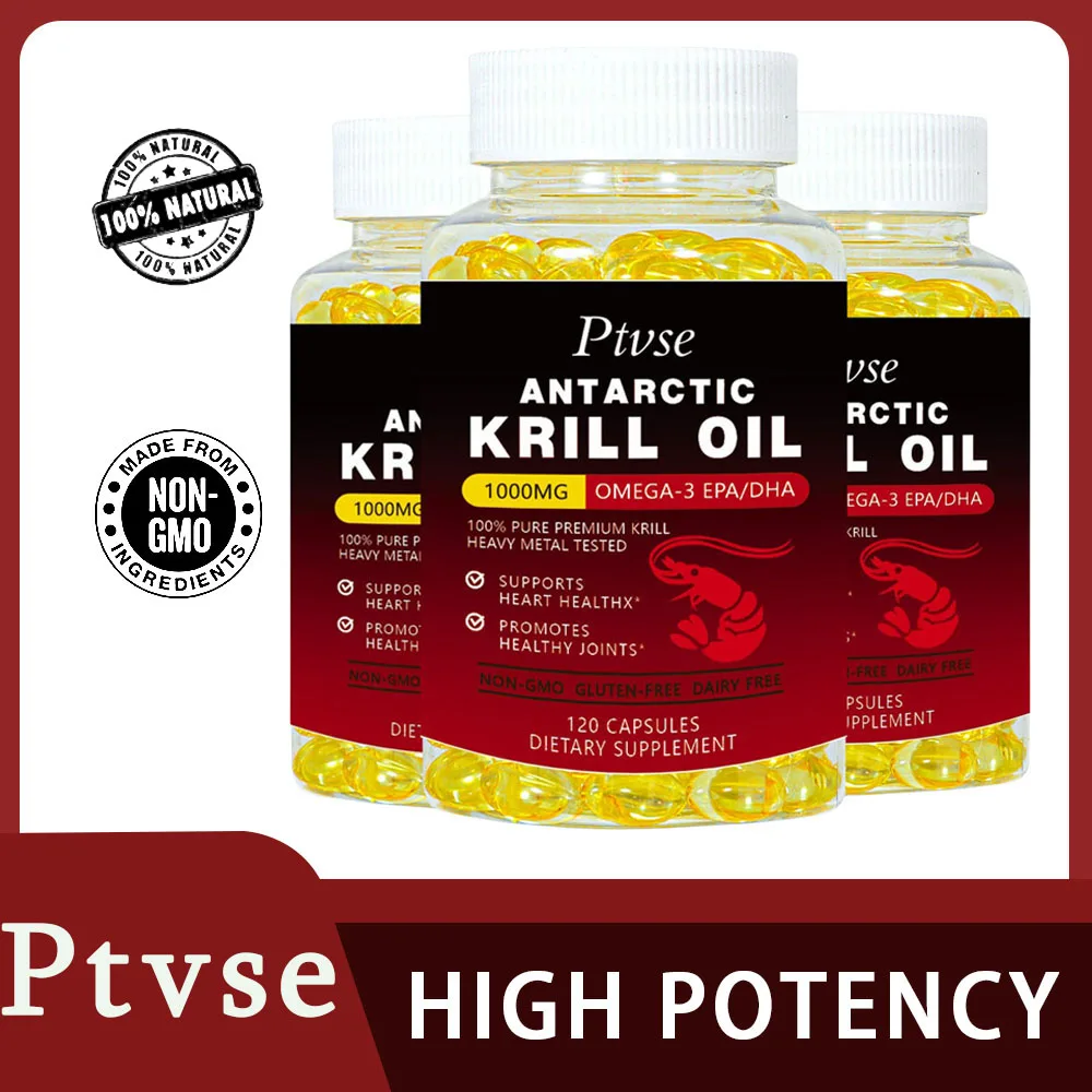 Antarctic Krill Oil 1000 mg with Omega-3s EPA, DHA, Astaxanthin and Phospholipids 120 Capsules