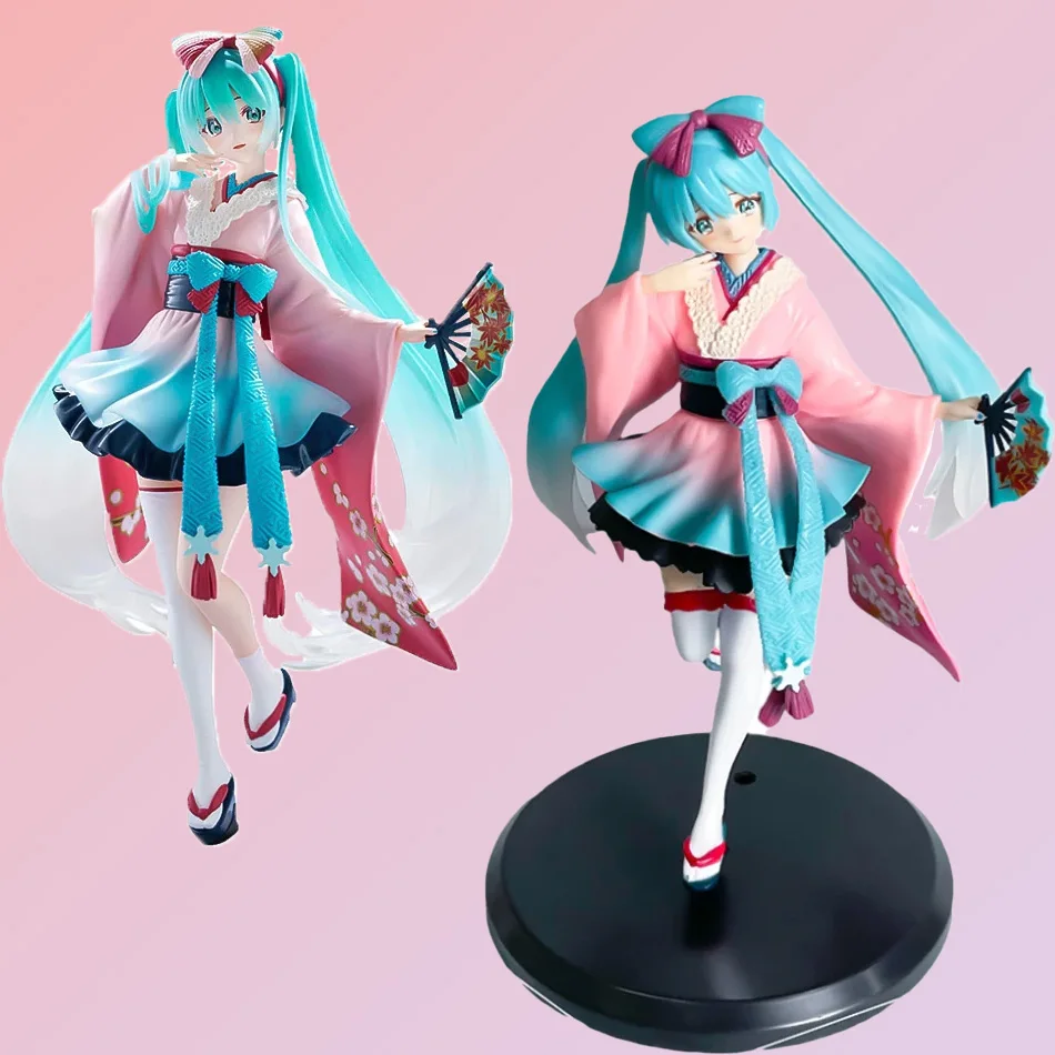 핫 애니메이션 장난감 하츠네 미쿠 애니메이션 피규어 핑크 드레스 앉은 자세 PVC 모델 액션 체리 핑크 벚꽃 장식 선물