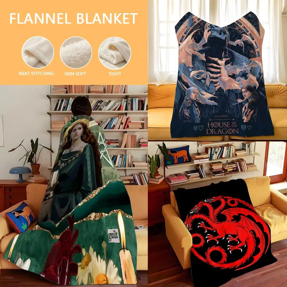 Drama H-House-e o-of t-the D-Dragon-n Throw Flannel Cozy Print Blanket, Portable, Durable  Machine Washable cute Cool