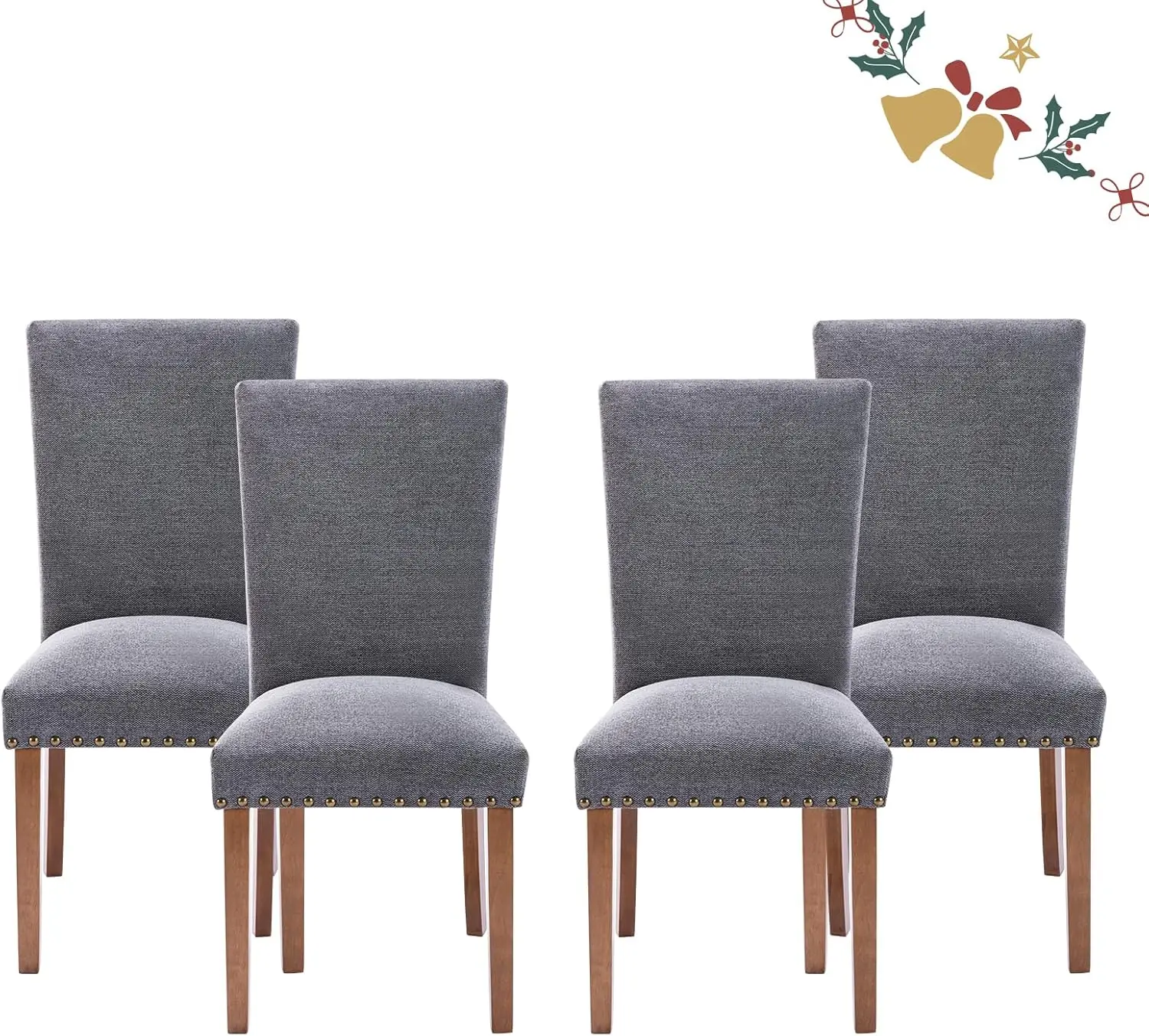 

Parsons Dining Chairs Set of 4 Upholstered Nailhead Dining Room Kitchen Side Chair with Thick Cushions and Wood Legs Dark Grey