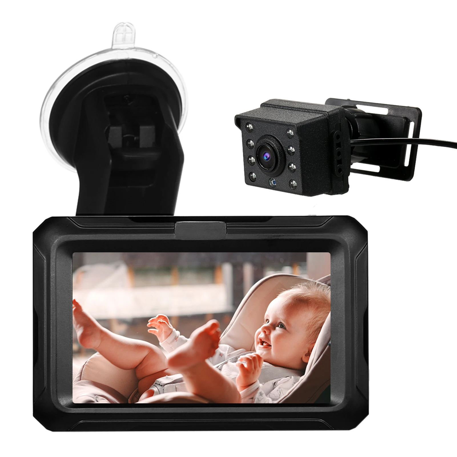 Baby Car Mirror, 1080P Baby Monitor with Camera Baby Car Mirror with 4.3'' IPS Screen Night Vision Function Adjustable Wide View