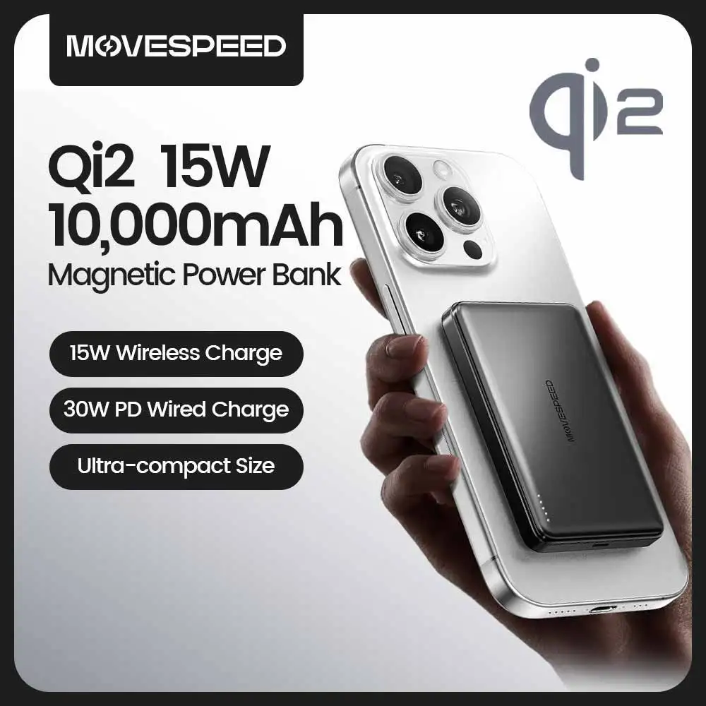 MOVESPEED P04 Power Bank 10000mAh,Qi2 Wireless Magnetic External Battery,15W Fast Portable Charger for MagSafe for iPhone 16 15