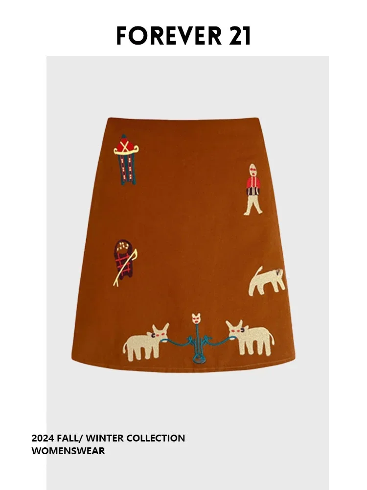 New Chinese Style Cartoon Embroidered Short Skirt Women Fashion Summer Retro National Trend Plus Size