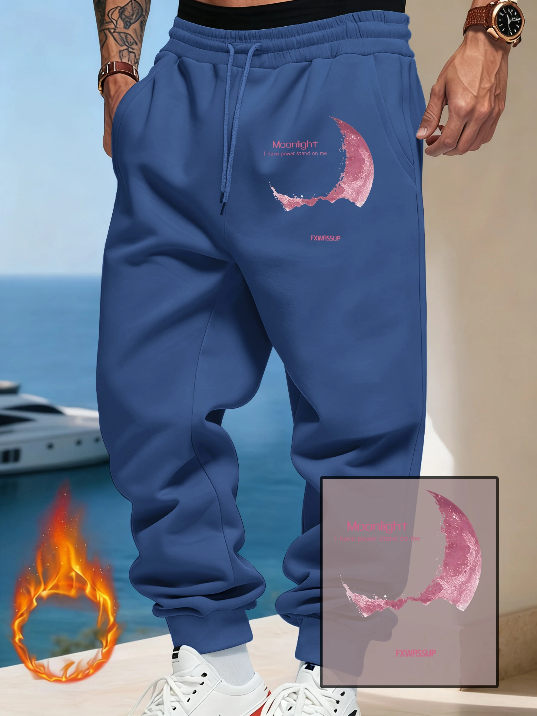 Moonlight I Have Powe Stand On Me Print Men'S Sweatpants Korean Trousers All-Match Fleece Jogging Clothes Pocket Autumn Pants