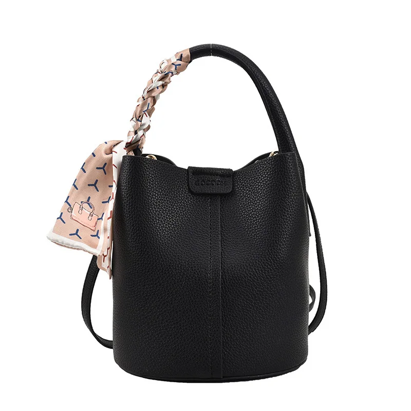 

Lychee Texture Handbag Women's 2025shoulder Messenger Bag Fashion Silk Scarf Bucket Bag Luxury Designer Handbag