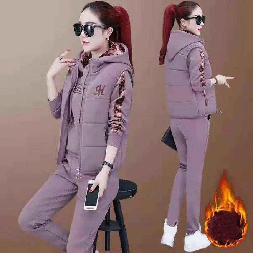 

3 Pcs/Set Women Waistcoat Top Pants Set Letter Embroidery Ladies Winter Tracksuit Color Block Three-piece Sweatpants Set