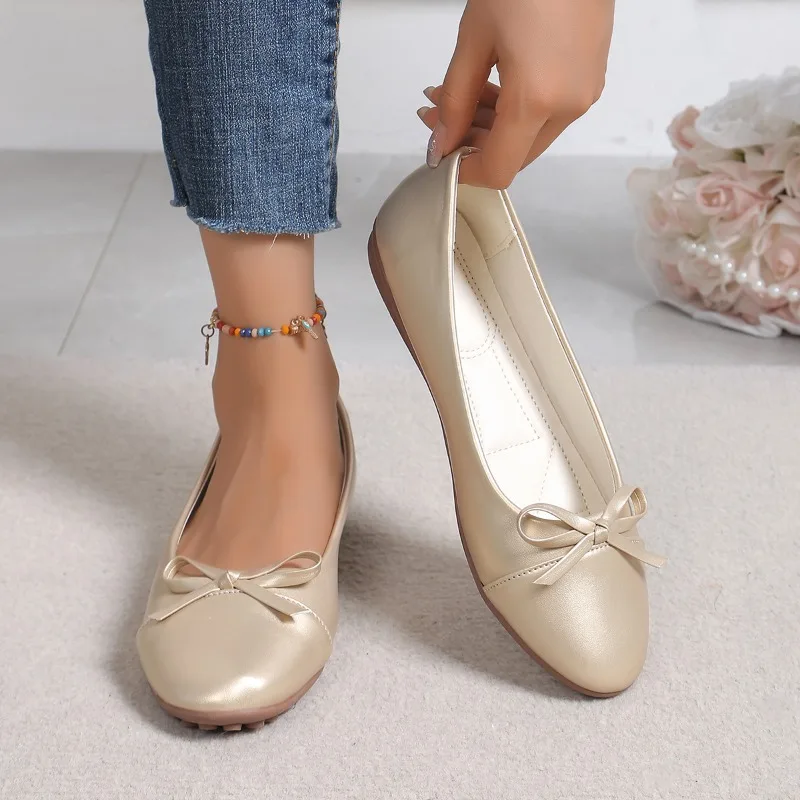 2026 New Style Bow Shallow Mouth Women's Flats and Loafers Fashion Solid Color Lightweight Casual Women Shoes  