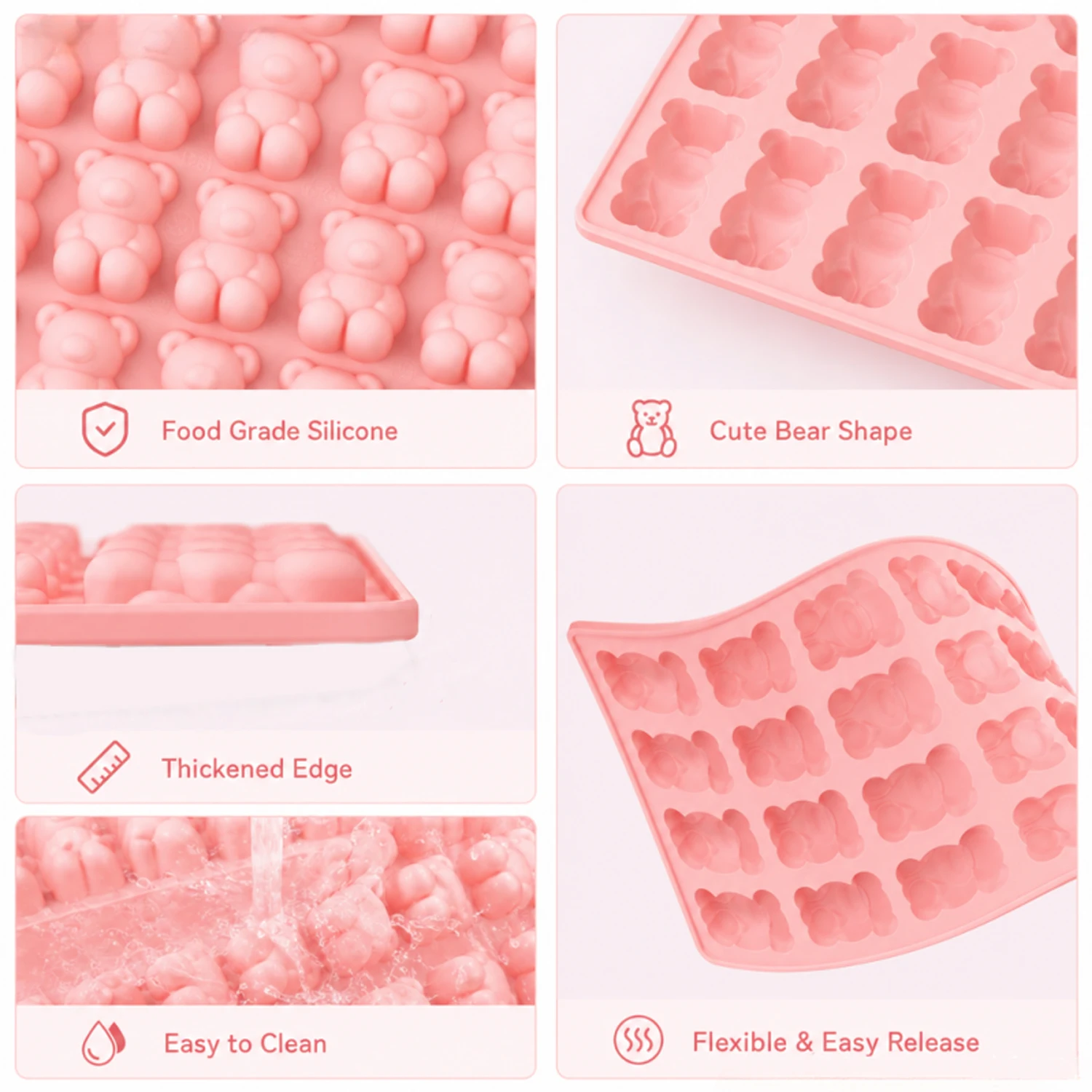 40-Cavity Bear-Shaped Silicone Mold 3D Cartoon Bear Chocolate Gummy Mold Temperature-Resistant Easy-Release Baking Tool view 4