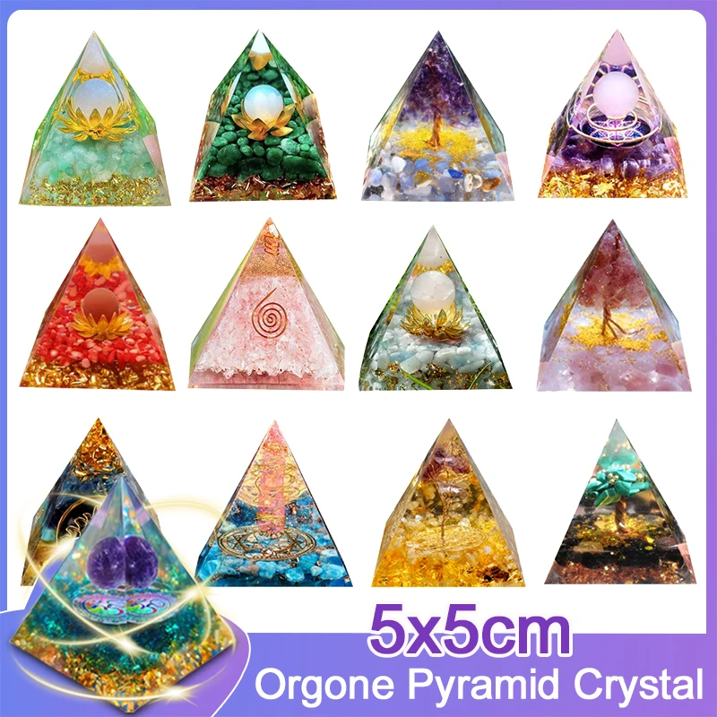 Energy Generator Orgone Pyramid Amethyst Peridot Healing Crystal Stone Home Decor Pyramid Ornament Meditation Tool Christmas Gif