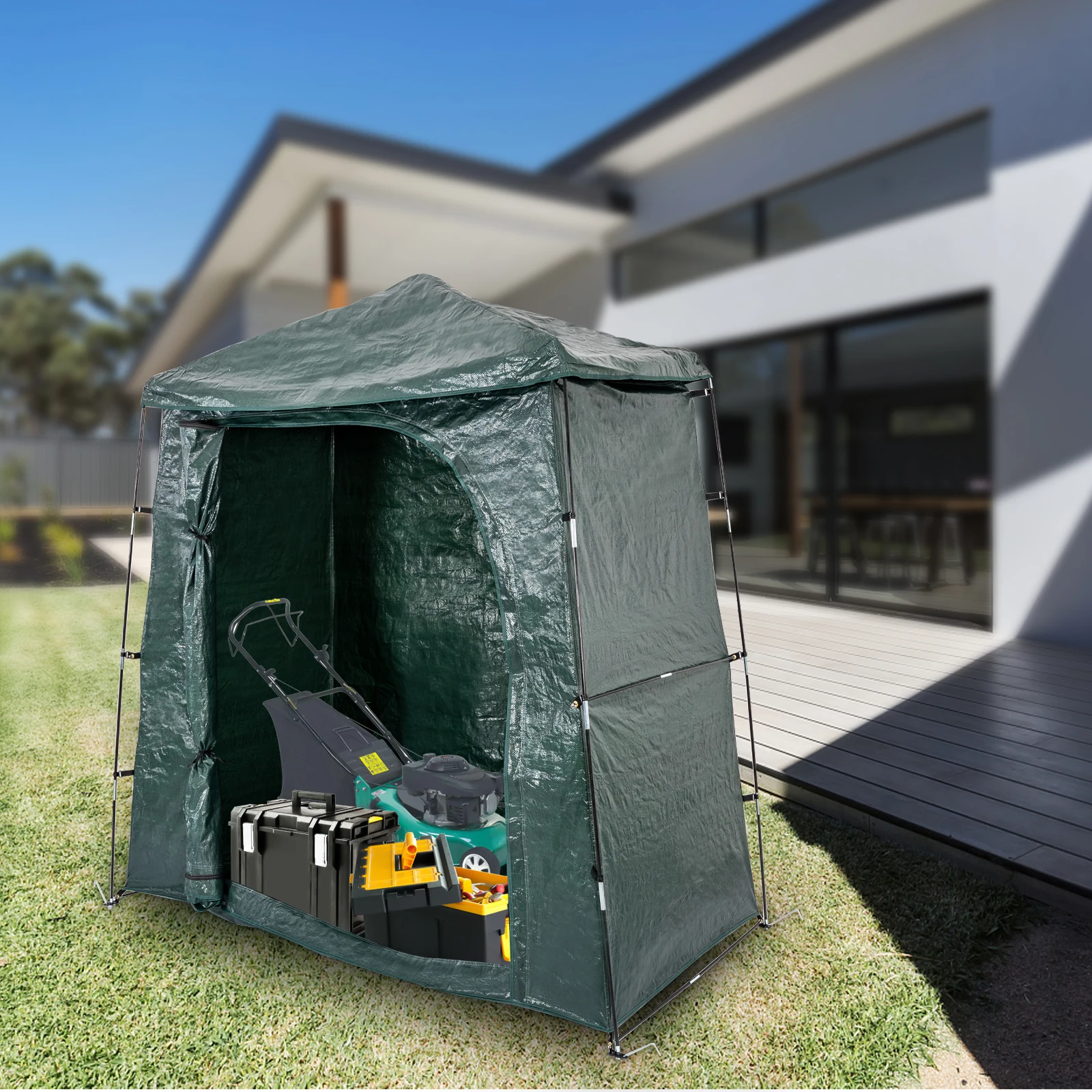 Tenda dobrável impermeável para Jardim e Bicicleta, Shed Kit, Abrigo Estável, Armazenamento ao ar livre, Verde