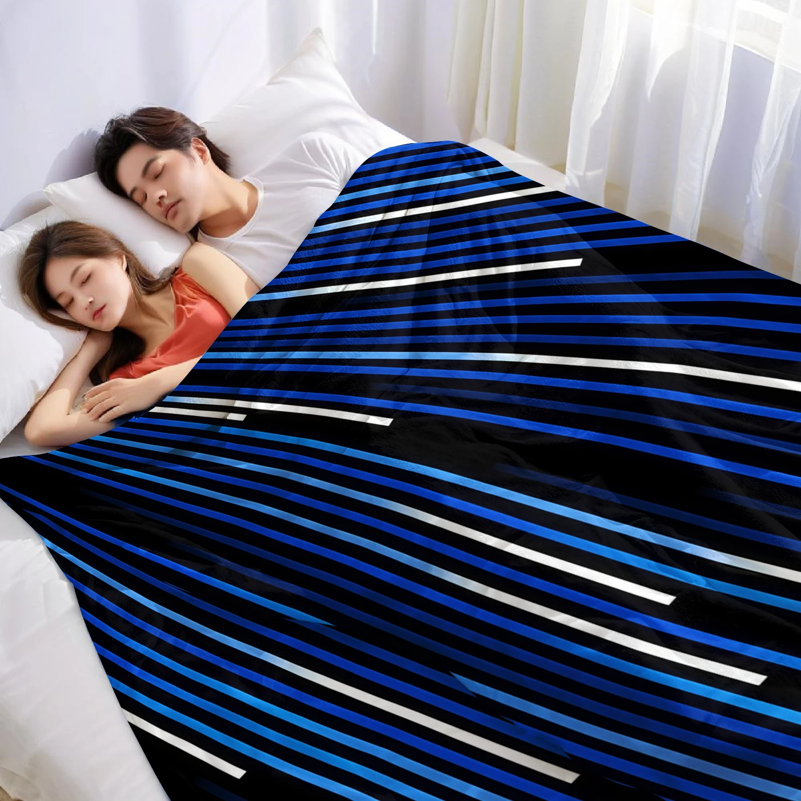 Blue Light Streaks Lightweight Microfiber Flannel Blanket Soft Warm Cozy Throw All Season for Bed Sofa Office Travel Gift