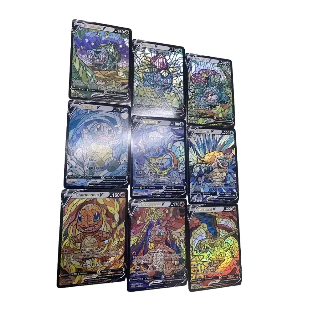 DIY Pokémon Original Series Set 9pcs Bulbasaur Squirtle Charizard Church Style Rough Color Card Anime Peripheral Collection Gift