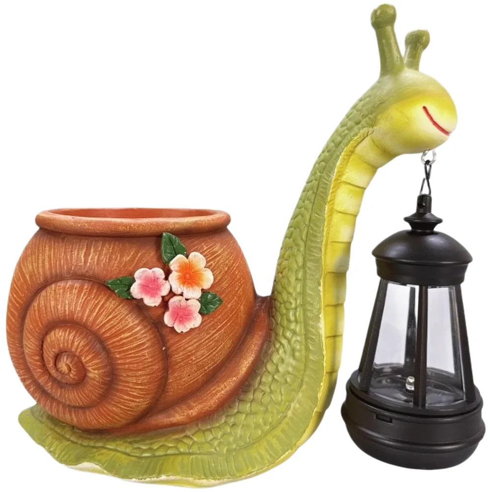 Outdoor Decorative Container Led Garden Snail Garden Statue Solar Powered Light Uv-proof Coating Integrated Drainage Hole