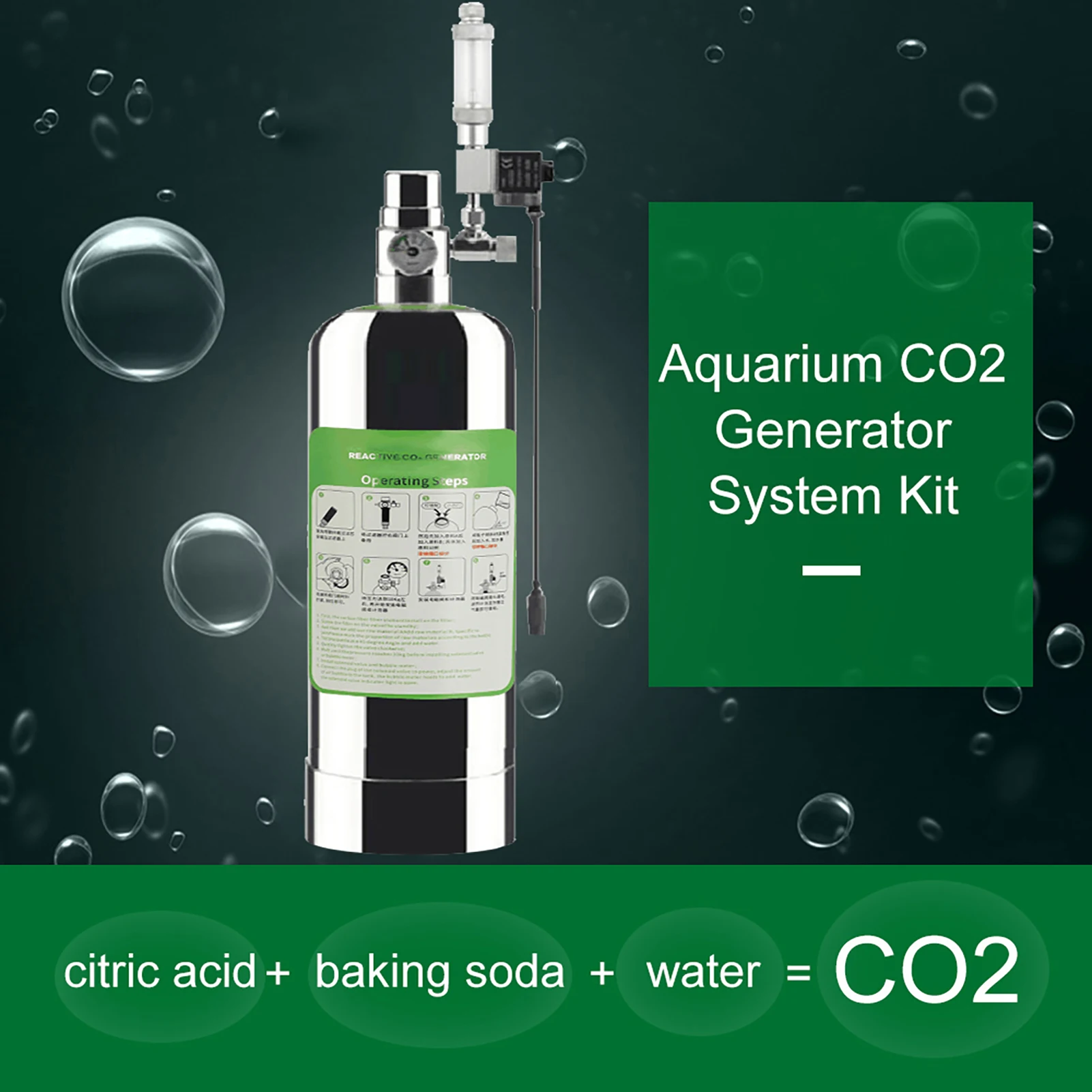 

CO2 Generator System Aquarium Carbon Dioxide Generator Kit with Stainless Steel Bottle and Bubble Diffuser