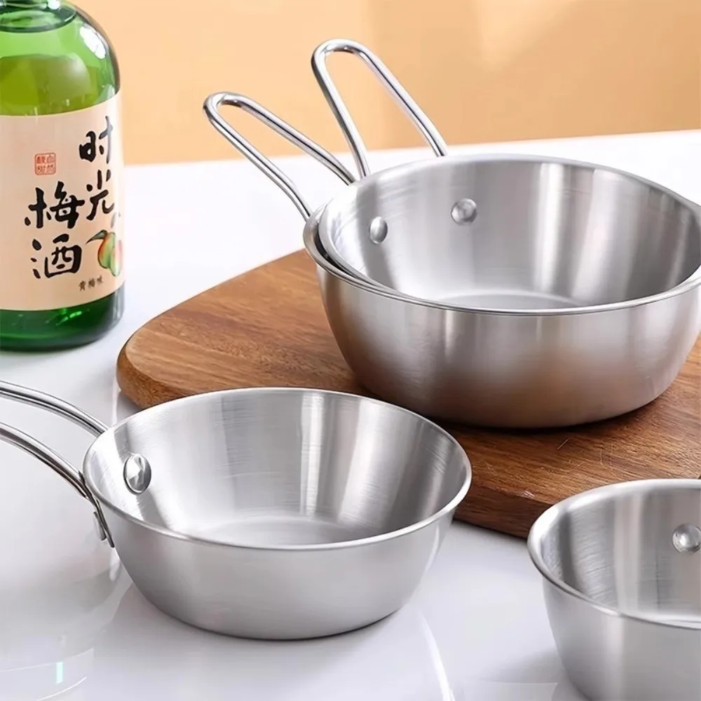 12cm Stainless Steel Spice Bowl Durable Multi-purpose Food Sauce Bowl Korean-Style with Handle Round Rice Wine Bowl Fruit Salad