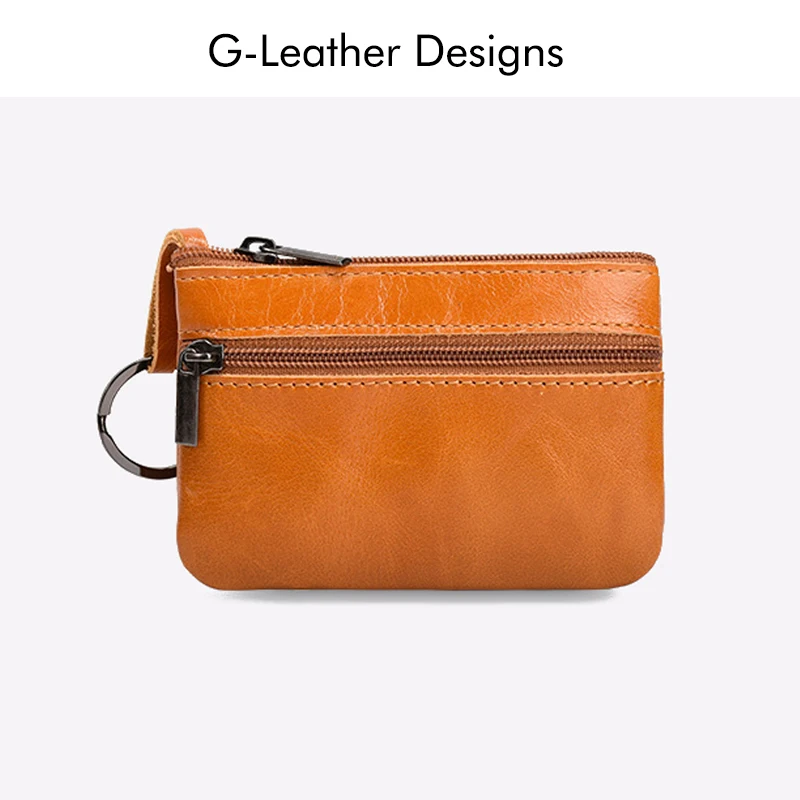 Fashion Genuine Leather Coin Wallet Purse Mini Wallets Waxy Leather Zipper Purses with Keychain Oil Wax Skin Coin Bag