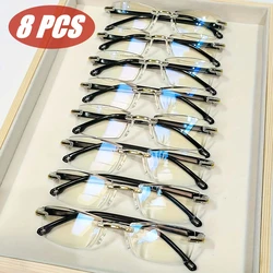 8PCS Ultralight Reading Glasses Presbyopia Glasses Blue Light Blocking Eyeglasses Rimless High-Definition Eyewear +1.0 To +4.0