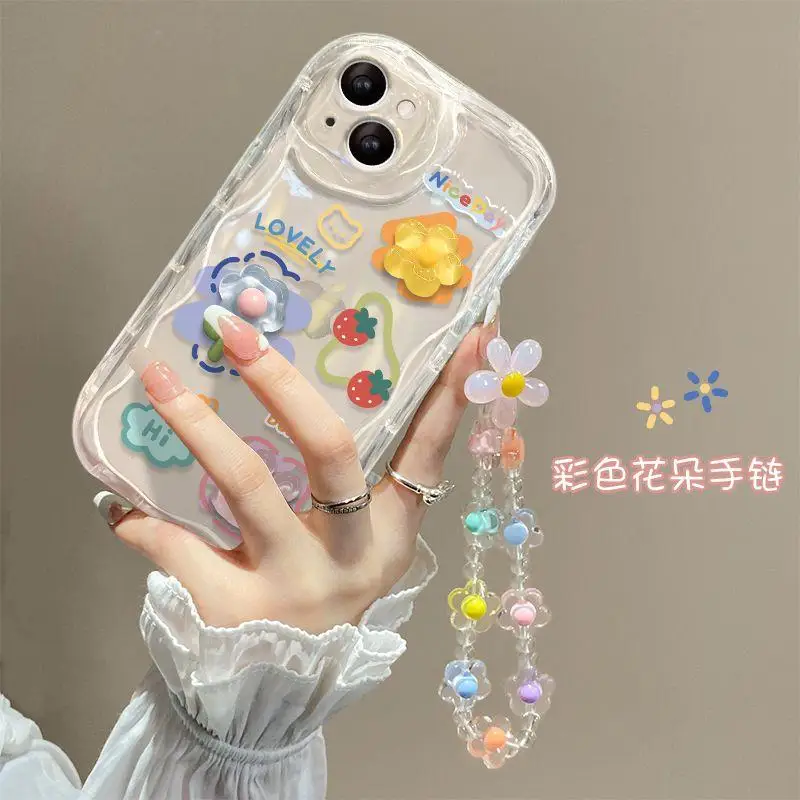 3D Cute Flower Case For Samsung Galaxy A25 A10 A11 A31 A51 A71 A21S A50 A30S A20 A30 A32 A52 A02 A02S A22 A03 J7 Wrist Chain