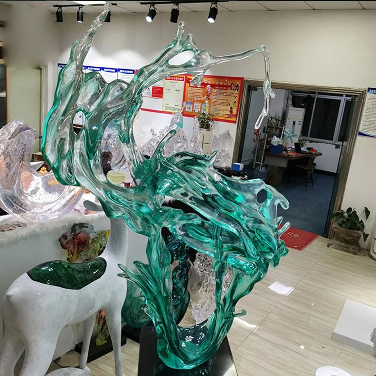Light luxury transparent resin wave sculpture hotel clubhouse large floor ornament modern simple beautiful decoration