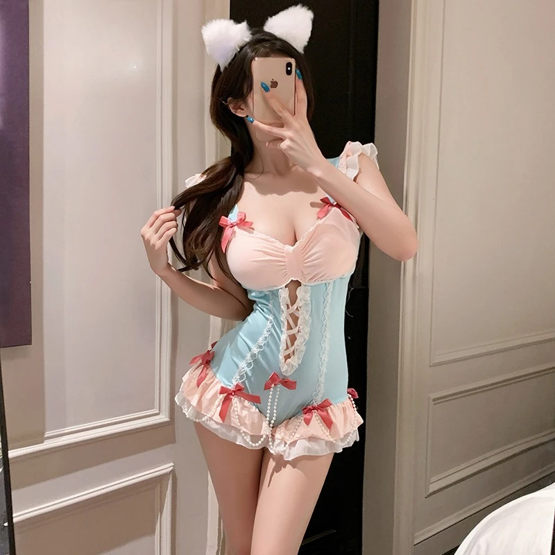 

Sexy Lingerie Pure Desire Cute Maid Jumpsuit Anime Onesie Cosplay Costumes Bandage Bodysuit Roleplay Servant Uniform Temptation