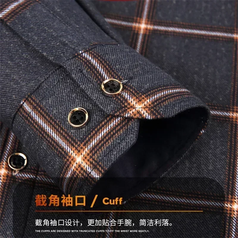 Męska koszula z grubego polaru, ocieplana, z długim rękawem, w stylu taty, codzienna, w kratę, zimowa, wygodna, oddychająca, odzież chińskiej marki.