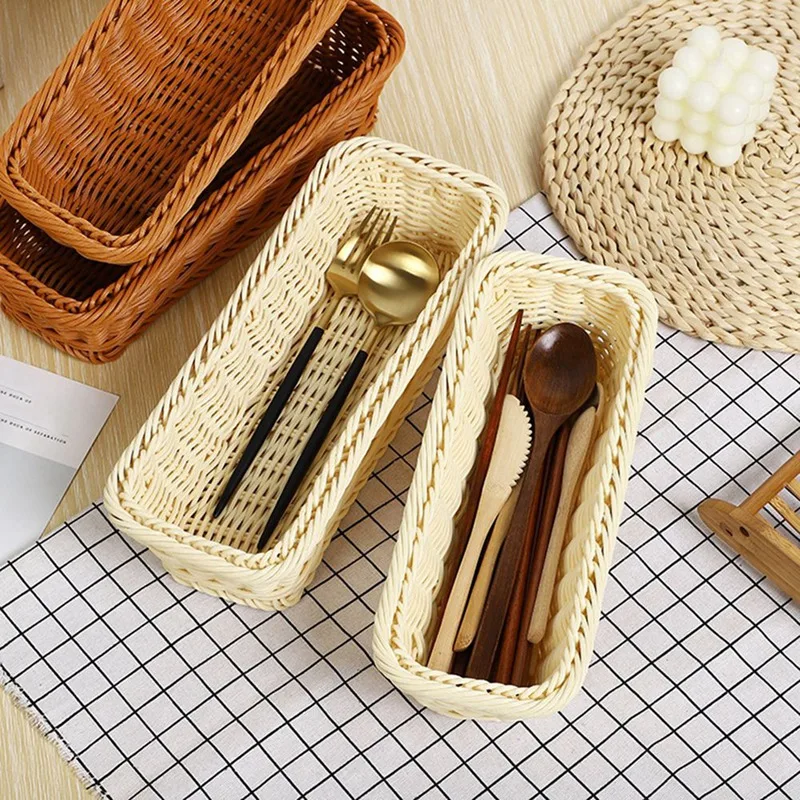 

File storage in Stock New Arrivals Plastic Rattan Woven Basket Spoon Fork Knife Chopsticks Storage B