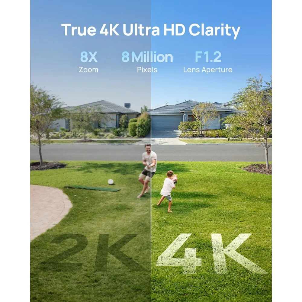 كاميرات أمنية تعمل بالطاقة الشمسية أورورا 4K لاسلكية خارجية، طاقة إلى الأبد مع لوحة شمسية، رؤية ليلية ملونة بدقة 8 ميجابكسل، تسجيل 24/7 أوف،