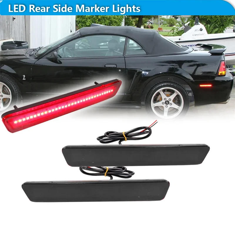 For Ford Mustang Red LED Car Rear Bumper Side Marker Lights Parking Lights Fender Flare Lamps 12V 1999 2000 2001 2002 2003 2004