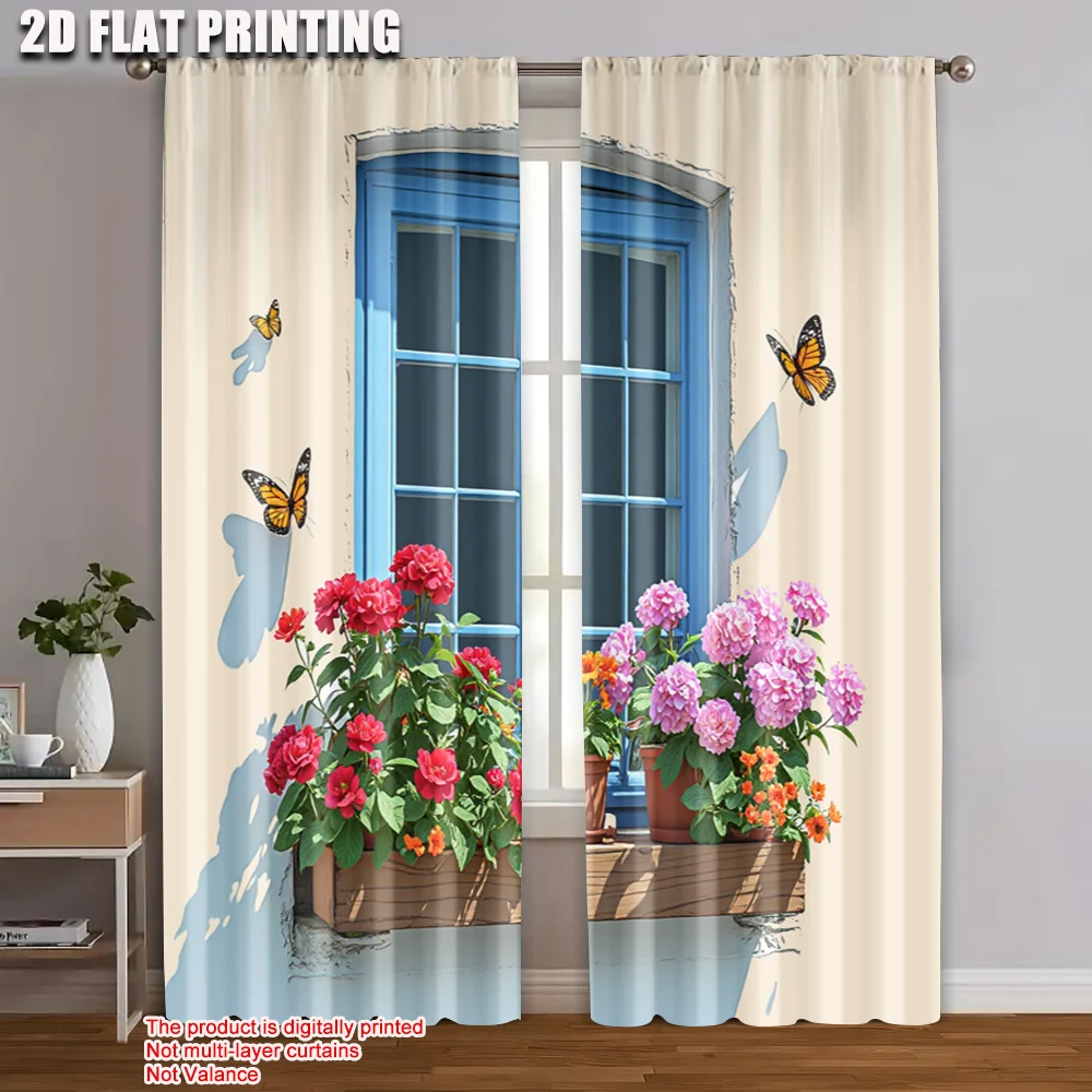 

2pc, Window Curtains Flower color butterfly Polyester,Without Electricity Festive Wall Decor Applies to room decor aesthetic