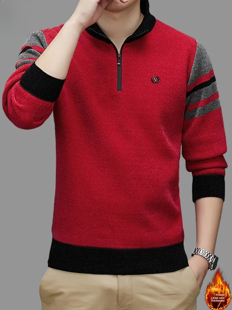 

TUCANO Men's Knitted Sweater Stand Collar Fce Lined Thiened Winter Faion Ci Casual Long Sve Zipper Decorated Sweater