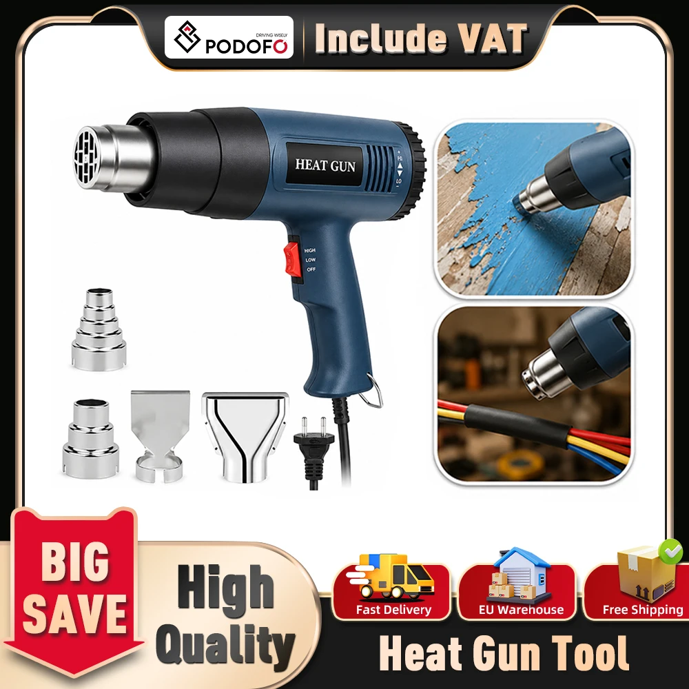 Podofo 2000W Heißluftpistole, professionelle Heißluftpistole mit einstellbarer Temperatur, multifunktionale Heißluftpistole für PVC-Schweißen, Schrumpffolien, zum Löten, Formen und Trocknen