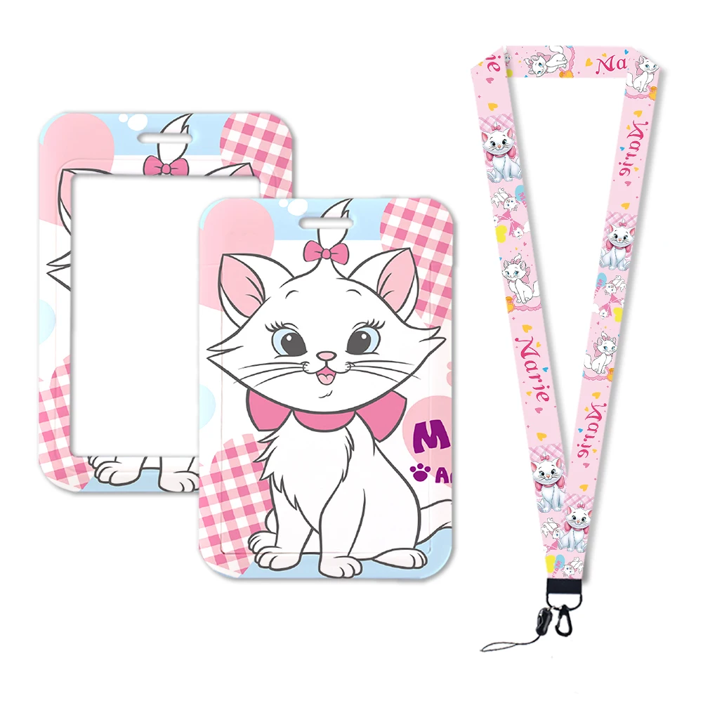 Cute Marie Cat Lanyards Disney ID Card Holder Badge Holders Retractable Clip Hang Rope Lanyard Amusing Card Case White