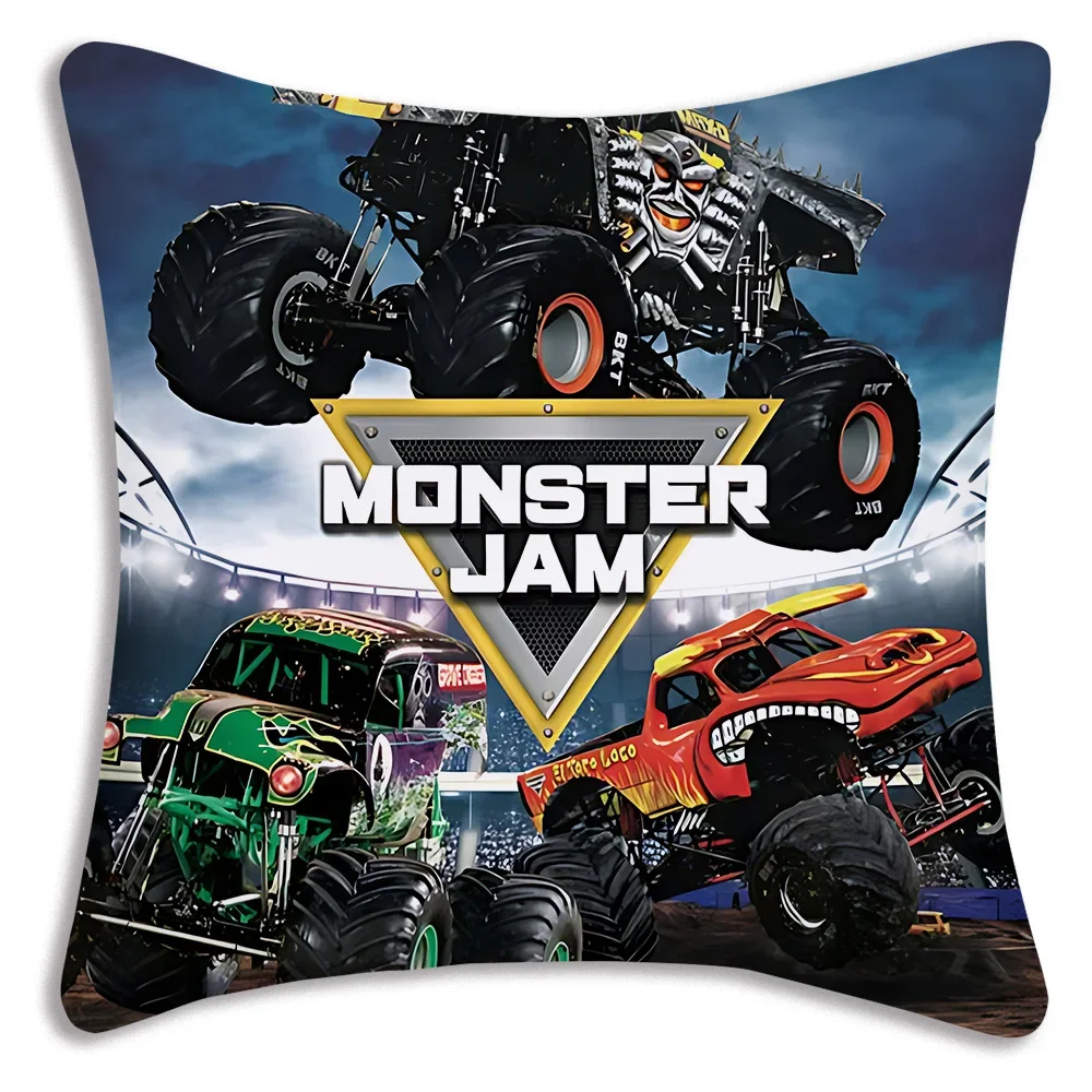 Monster Jam Monster Truck Cartoon Pillow Covers Cartoon Sofa Decorative Home Double-sided Printing Short Plush Cushion Cover