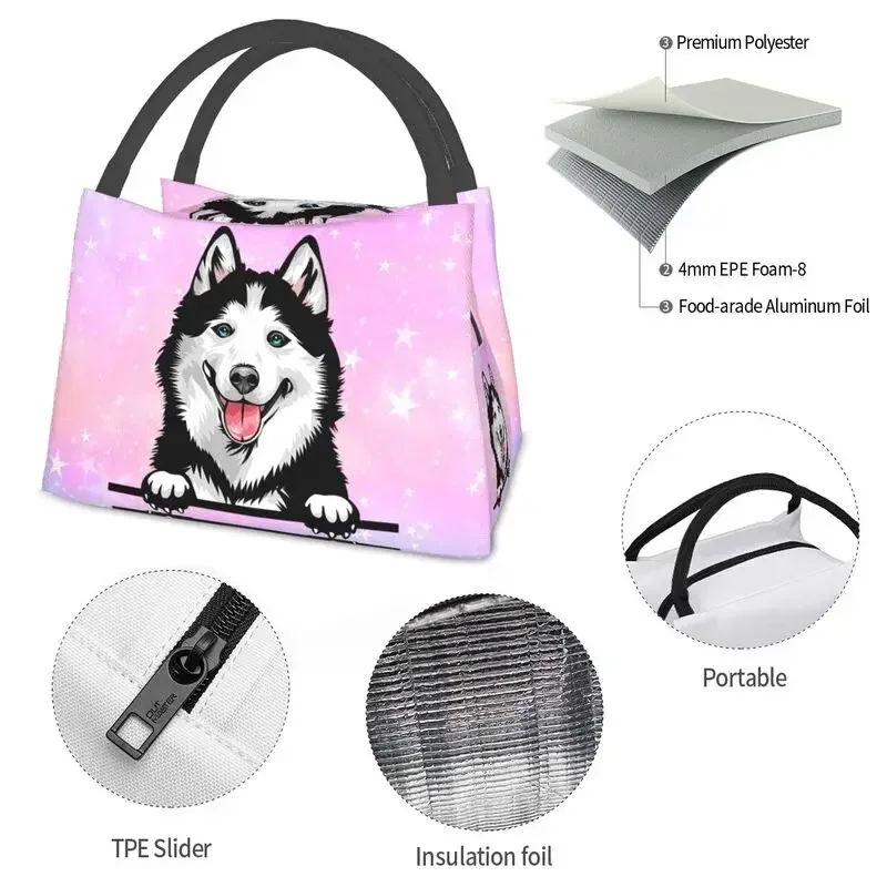 Custom Siberian Husky Lunch Bags Women Warm Cooler Insulated Lunch Boxes for Office Travel lunch bags for men