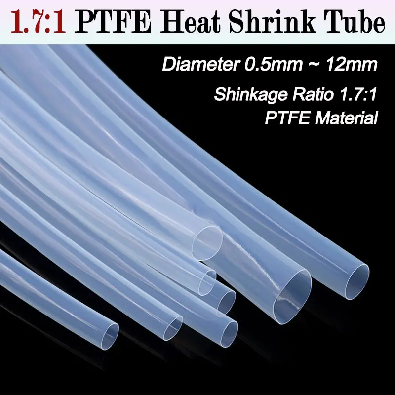 2/5m Transparenter 1,7:1 PTFE-Schrumpfschlauch 0,5/1/2/2,5/4/5/6/8/10/12mm Hochtemperaturbeständig bis 260°C ℃   Schrumpfschlauch für Kabel 600V