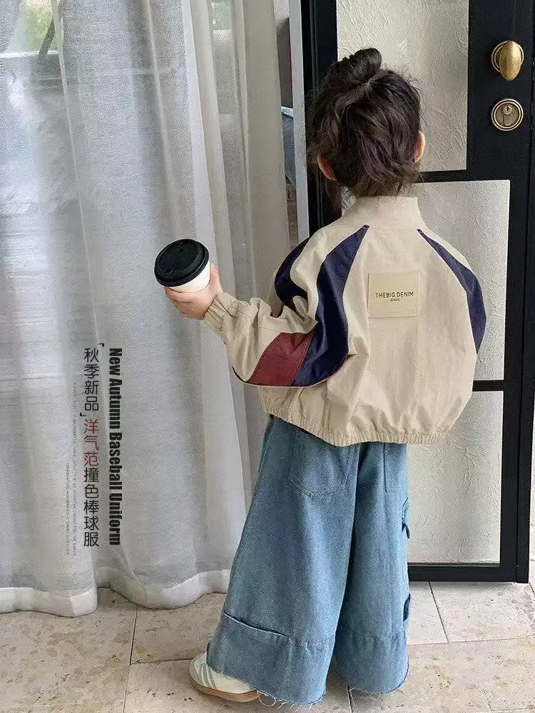 Fashion Girls' Baseball Jacket Spring Autumn New Children's Clothing Kids Tops for Girls Stand Up Collar Bomber view 5