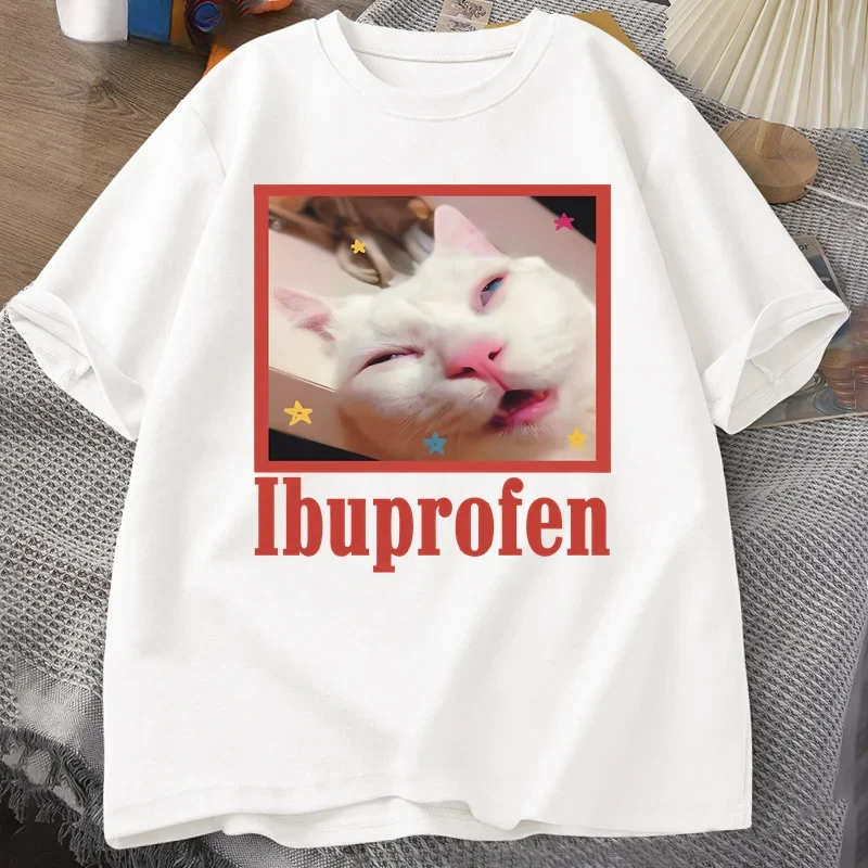 Ibuprofen Cat Meme Tshirt Funny Cat Graphic Tee Cute Cat Lover T-Shirt Casual Funny T Shirts Unisex Oversized Tshirt Tee