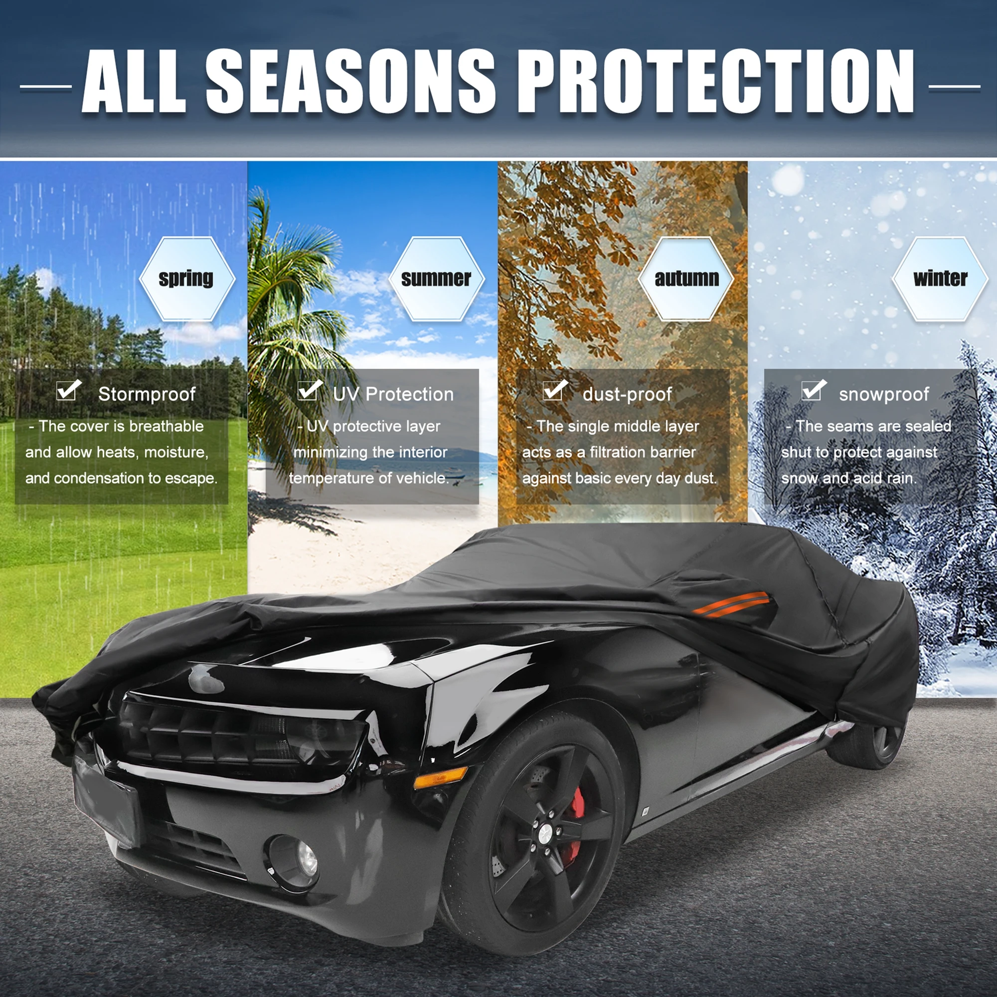 

Uxcell Car Cover for Chevy Camaro 2010-2021 Aluminum Film Outdoor Waterproof Sun Rain Snow Hail Protection