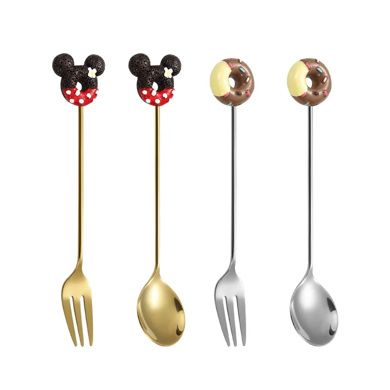 Disney Mickey Spoon Kawaii Cartoon Long Handled Stainless Steel Coffee Spoon Household Fall Prevention Heat Resistant Spoon