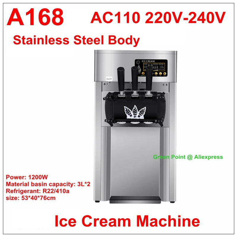 

Brand New 1200W Mini Commercial Desktop Top Ice Cream Machine A168With Digital Display AC 220V/110V Of 3 Flavors Ice Cream Maker