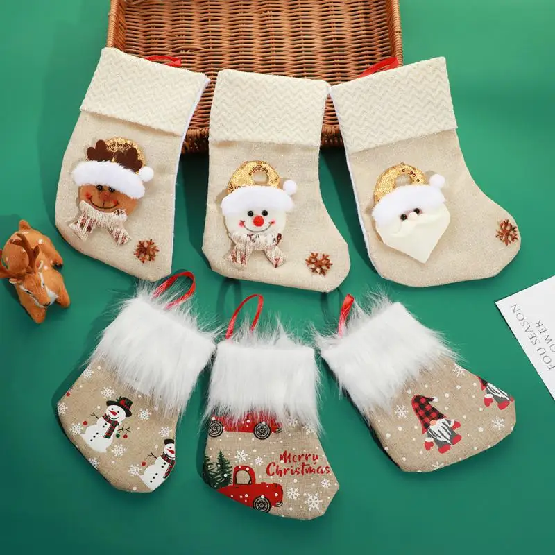 Christmas Stocking Socks Snowman Santa Elk Xmas Fireplace Xmas Tree Ornaments New Year 2024 Christmas Decorations for Home Decor