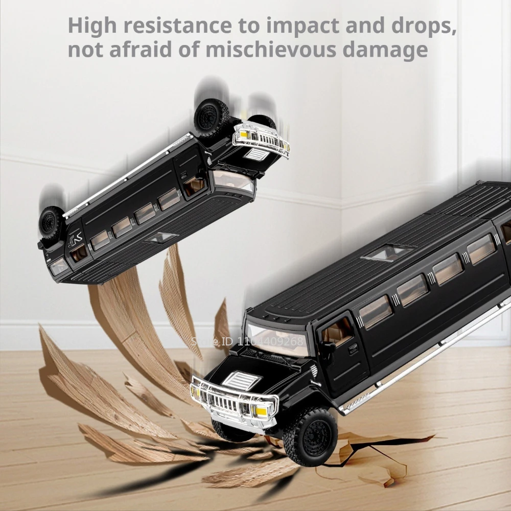 1:32 H2 Car Model Toy Alloy Body Rubber Tires Music Light Shock Absorption Off-road Vehicle Models for Kids' Edutainment