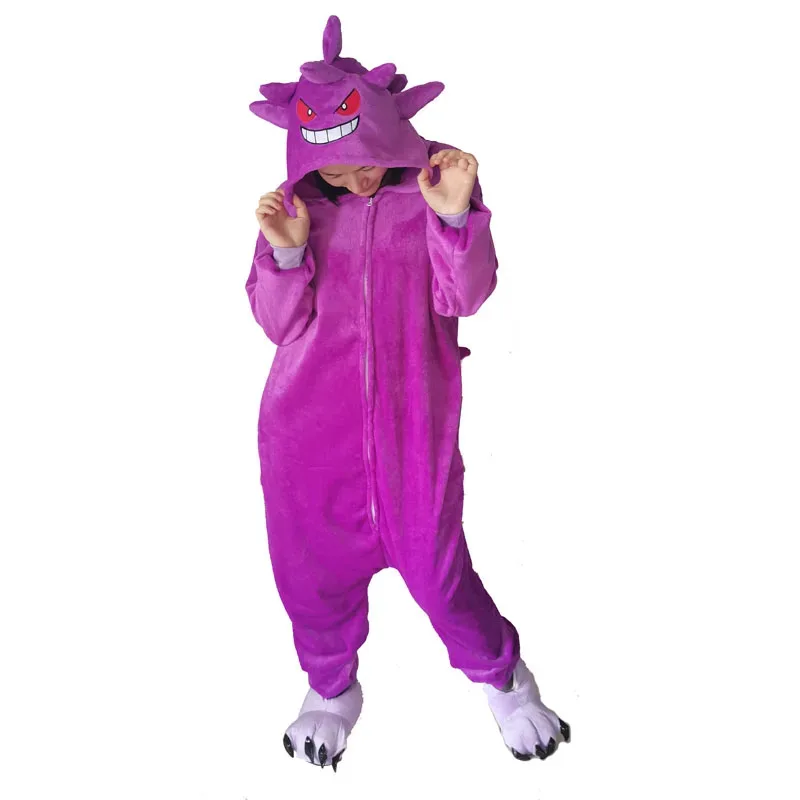 Kigurumi Flanella Gengar Donna Tutina Costume Cosplay per adulti Pigiama intero Halloween Natale Abiti per tutto il corpo