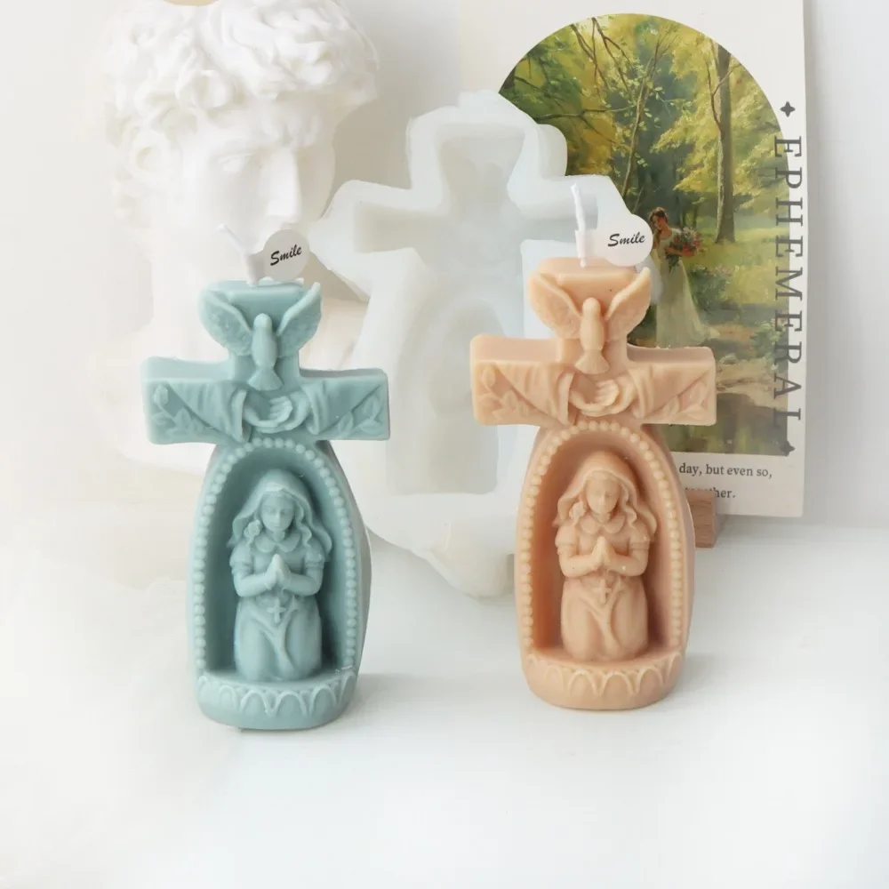 3D Cross Church Knelt Boy Silicone Candle Moulds Pray Human Girl Painting Gypsum Molds Bird Pigeon Wedding Decor Halloween Gifts